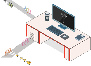 second image showing a desk with a computer and screen